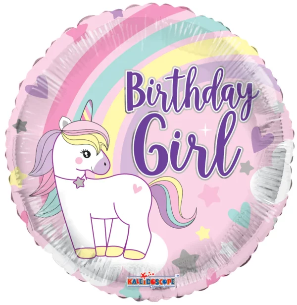 Ballon aluminium Birthday Girl Licorne 45cm