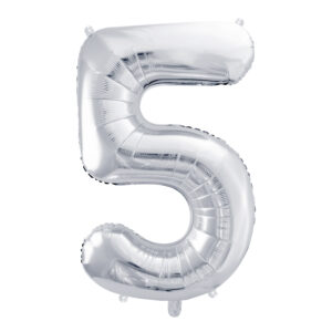 Ballon aluminium chiffre 5, argenté, 86cm