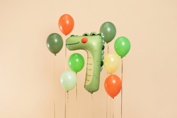 Ballon aluminium chiffre 7, dinosaure, 86cm